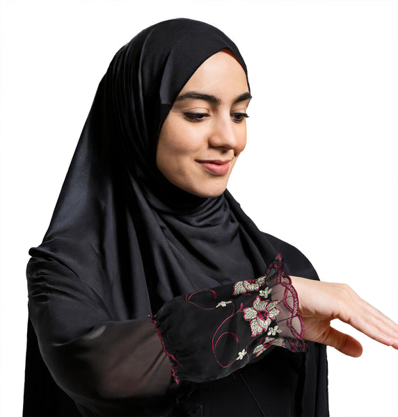 Protect Abaya Arm Sleeve Covers with Floral Embroidery & Lace 1 pair