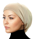 beige women's cotton cap snood to hold hair or cover thinning hair