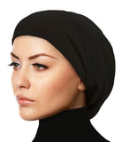 black nior cotton snood cap large women's beanie for modesty or hair loss