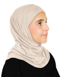 oatmeal linen beige color for muslim girl's hijab in cotton instant islamic head scarf for kids easy pull-on soft