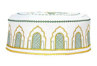 Men's Kufi with embroidery green and gold trellis and arches