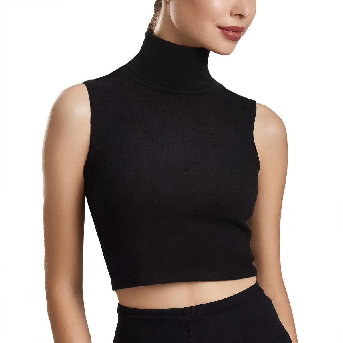 Mock Turtleneck Dickey Cotton Crop Top Black or White (wear
