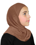 muslim girl's hijab in sienna tan cotton pull on instant amira