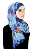 royal blue and red asian floral with royal blue underhijab and matching satin trim