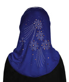 girl's hijab royal blue head scarf with rhinestones perfect for EID