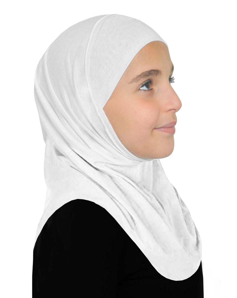 One Piece Head Scarf Girl's Piece Amira Hijab Lycra In White
