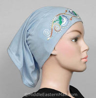 baby blue Hijab Cap Cotton with Embroidery