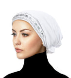 white with silver sequins Women's Large Luxor Khatib Lycra Snood Hijab Cap