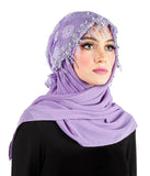 Hijab set includes lace undercap and square chiffon scarf in lilac color