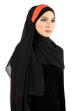 Chiffon Wrap Hijab Headscarf with 1 Color Stripe >>SEE VIDEO