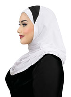 Plus Size Women's Cotton Amira Hijab 1 piece instant Headscarf white with black pleats