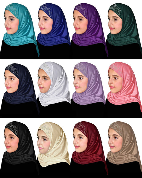 Wholesale 1 Dozen Aiyah Amira Hijab GIRL'S 1 piece Lycra with Rhinestones