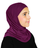 muslim girls' hijab 2 piece cotton pull-on amira headscarf for modesty in mulberry purple