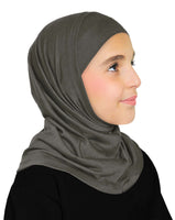 charcoal gray color muslim girl's amira hijab in cotton tube undercap with hood islamic modesty hair cover