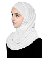 Big girls 2 piece cotton hijab in white easy instant headscarf islamic hair cover