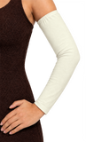 ivory Adult arm sleeve covers with upper arm elastic and hemmed at the wrist