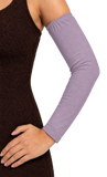 lilac Adult arm sleeve covers with upper arm elastic and hemmed at the wrist