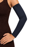 Navy Blue Adult arm sleeve covers with upper arm elastic and hemmed at the wrist