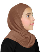 muslim girl's hijab in sienna tan cotton pull on instant amira 