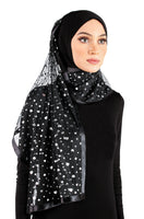 black stylish mona kuwaiti hijab wrap with white dots