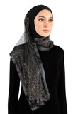 golden dots on black stylish mona kuwaiti hijab wrap satin trim