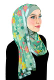 green retro flowers stylish mona kuwaiti hijab with wrap shawl