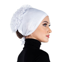 Hijab Undercap Volumizer Bonnet with ties & Tulle Flower