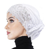 Hijab UnderCaps Elegant Ruffles, Lace & Rhinestone Snood Beanie