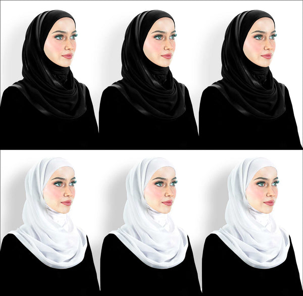 Wholesale 1 Dozen Khatib Kuwaiti Mona Hijabs 6 White & 6 Black