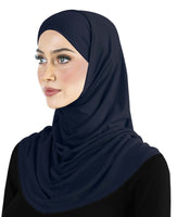 Navy Blue women's amira hijab cotton 2 piece pull on tube undercap then put on the hood that covers the head and neck for modesty