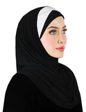 black amira hijab for muslim women with white pleats over the forehead for a sporty look