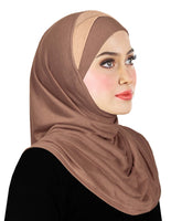 women's amira hijab cotton 1 piece instant headscarf 2 tone beige and tan