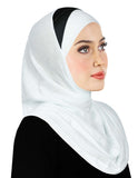 white with black stripe women's cotton amira hijab 1 piece instant headscarf easy pull on islamic cover