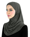 charcoal gray color adult hijab 2 piece amira headscarf pull on hood and tube undercap