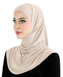 Oatmeal beige color Women's 2 piece cotton amira hijab pull on easy cool head scarf