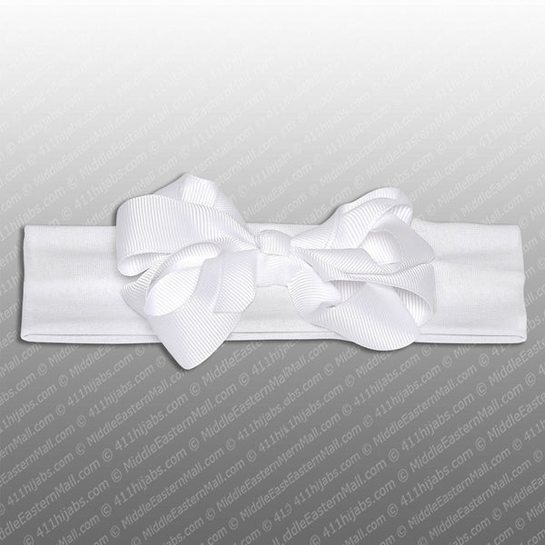 Polyester Headband with Grosgrain Ribbon Bow # 1 White - MiddleEasternMall