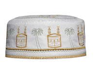 Men's Kufi with embroidery green and gold kabah and palm trees