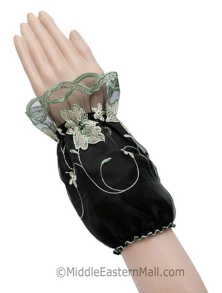 Arm Cuffs with Floral Embroidery in #1 Green