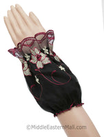 Arm Cuffs with Floral Embroidery in #6 Maroon