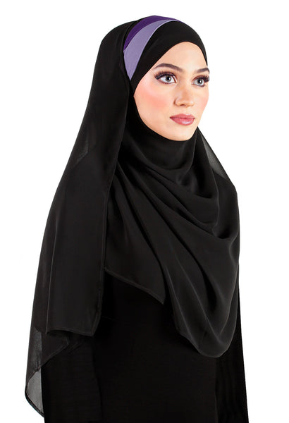 Black Chiffon Wrap Hijab Headscarf with 2 Color Pleats >>SEE VIDEO