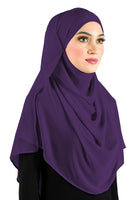 Purple chiffon wrap hijab with caplet and sashes to tie back and secure the hijab in place