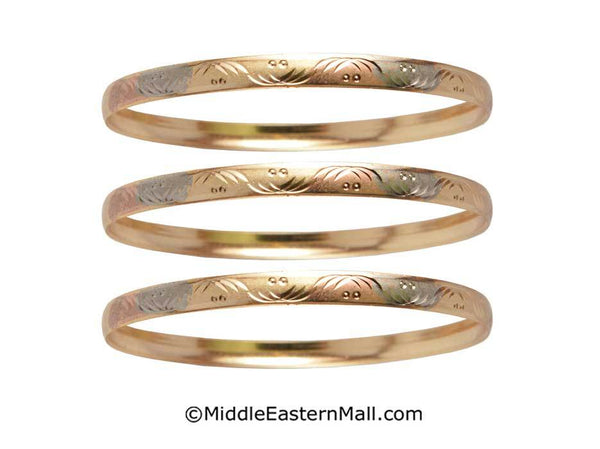 Tri-Color Bangle Bracelets Oro Laminado Set of 3 Gold Plated one year warranty #9