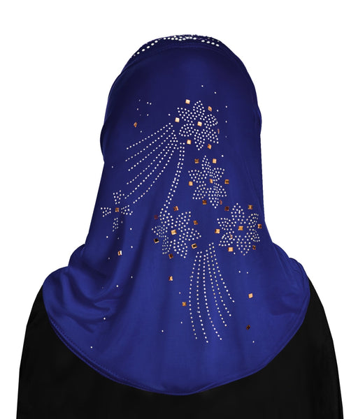 girl's hijab royal blue head scarf with rhinestones perfect for EID