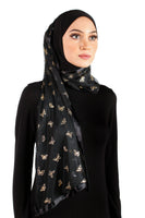 black stylish mona kuwaiti hijab wrap with gold butterflies