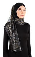 black stylish mona kuwaiti hijab wrap with gold nexus design