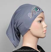 denim blue Hijab Cap Cotton with Embroidery
