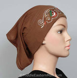 pottery brown Hijab Cap Cotton with Embroidery