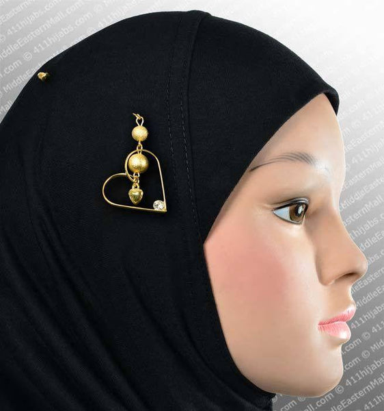 Three D Heart Hijab Pin # 12 in Gold Tone - MiddleEasternMall