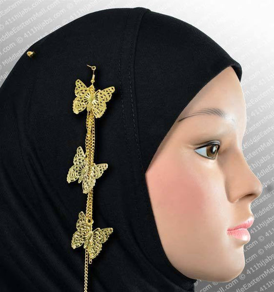 Three Butterfly Hijab Pin # 11 in Gold - MiddleEasternMall