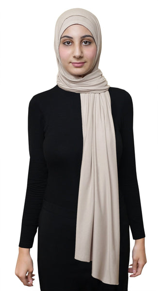 Cotton Jersey Taupe Hijab Wrap with Perfectly Matching Tube Cap